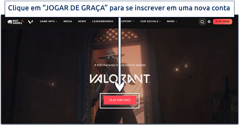 A screenshot showing the PLAY FOR FREE button on Valorant's website