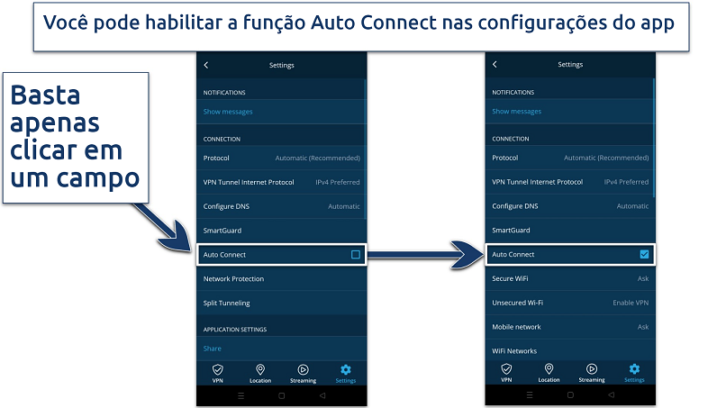 Screenshot showing how to enable Auto Connection on hide.me's Android app