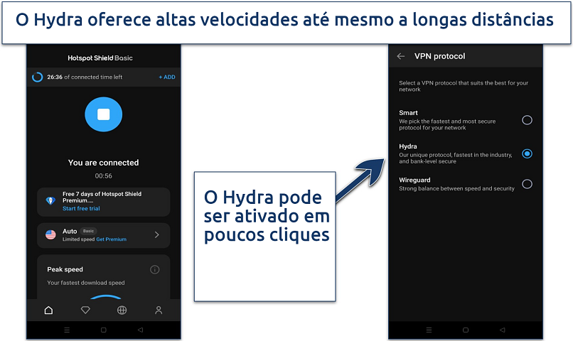 Screenshot showing how to enable Hotspot Shield's Hydra protocol