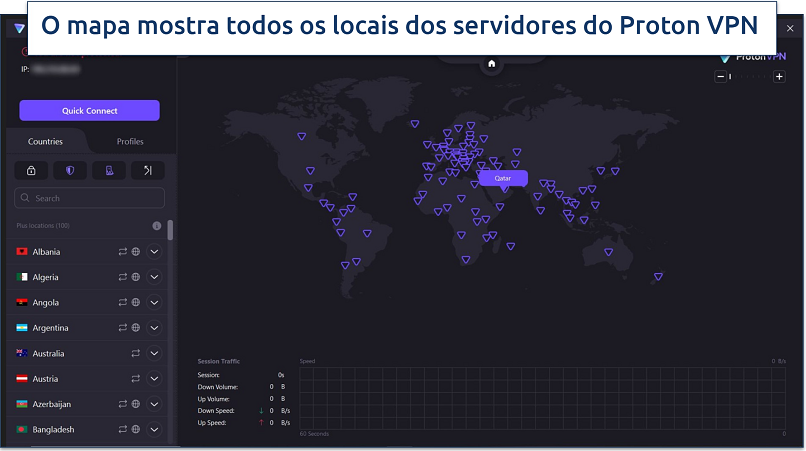 Uma captura de tela da tela inicial do Proton VPN no aplicativo Windows