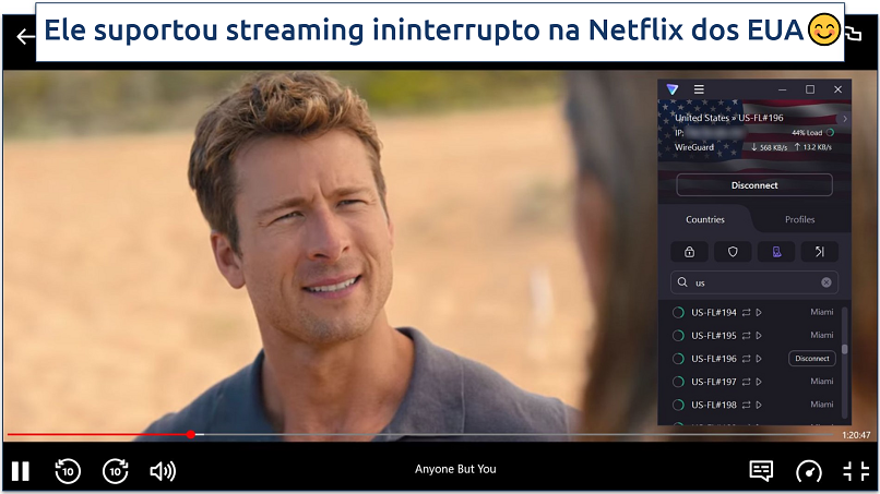 Uma captura de tela do Disney+ transmitindo Free Guy enquanto conectado ao servidor otimizado para streaming dos EUA do Proton VPN