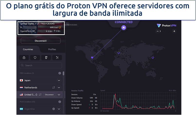 Screenshot of Proton VPN's Windows UI