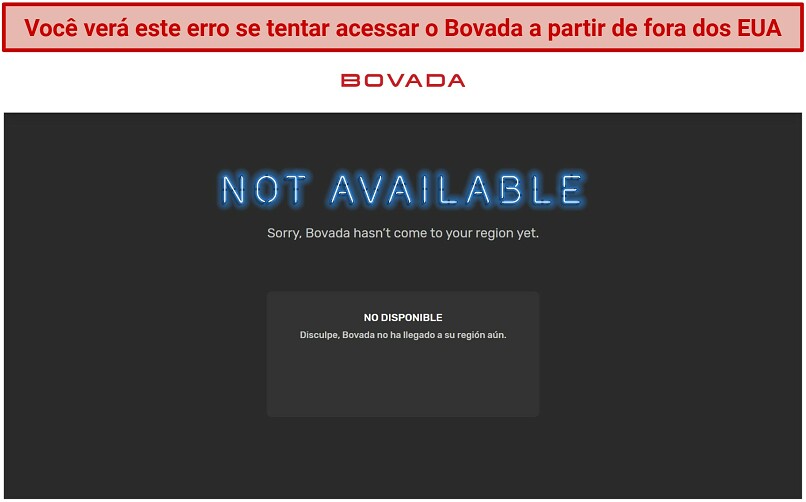 Screenshot of location errors while trying to visit Bovada from a non-supported country.