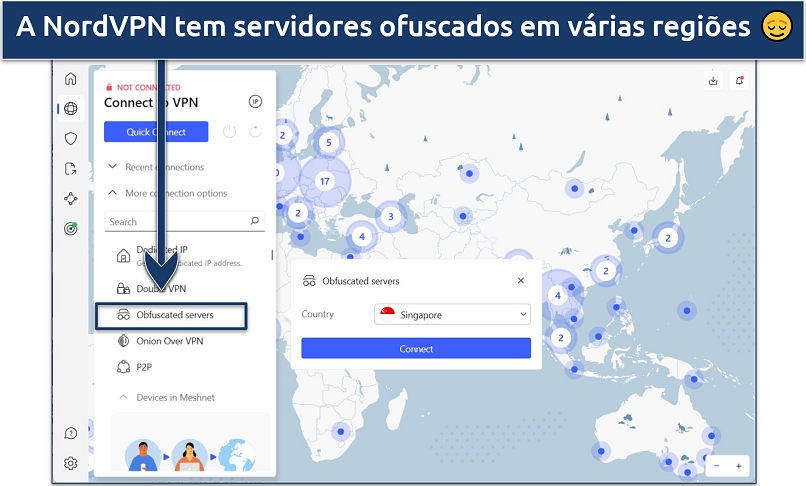 Screenshot showing NordVPN's obfuscated servers