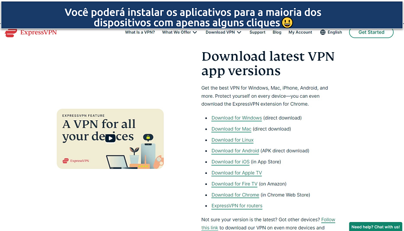 Screenshot of ExpressVPN's download page