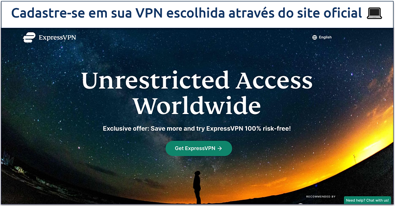 Captura de tela do site da ExpressVPN