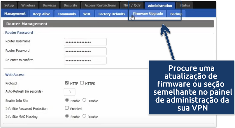 Screenshot showing router's admin panel