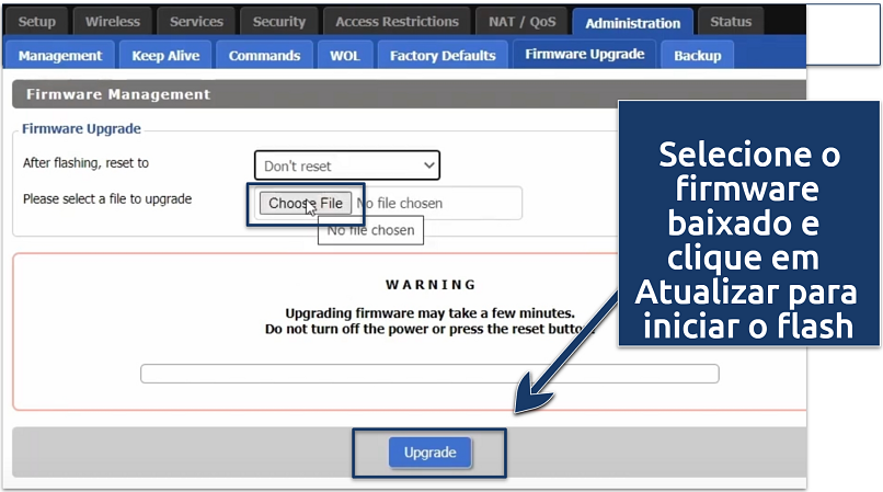 Screenshot showing a router flashing process