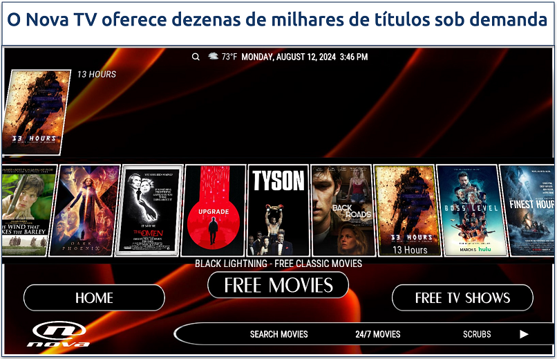 Screenshot showing the Nova TV Kodi build free movies page