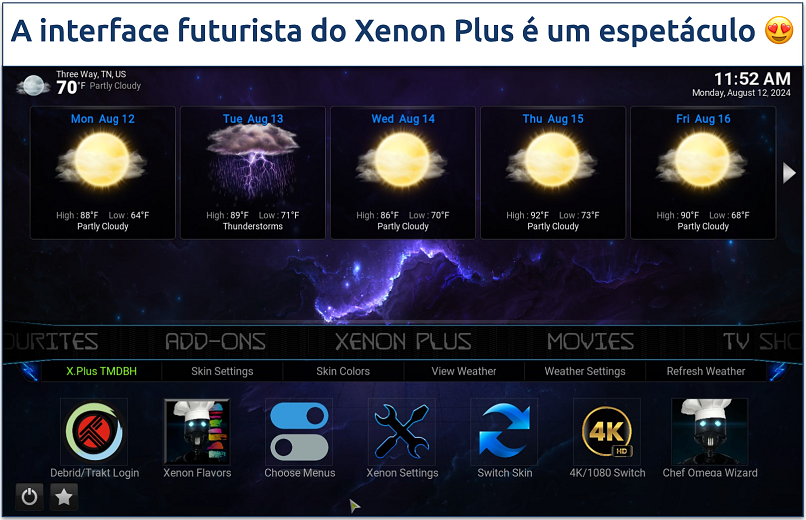 Screenshot showing the Diggz Xenon Plus home interface