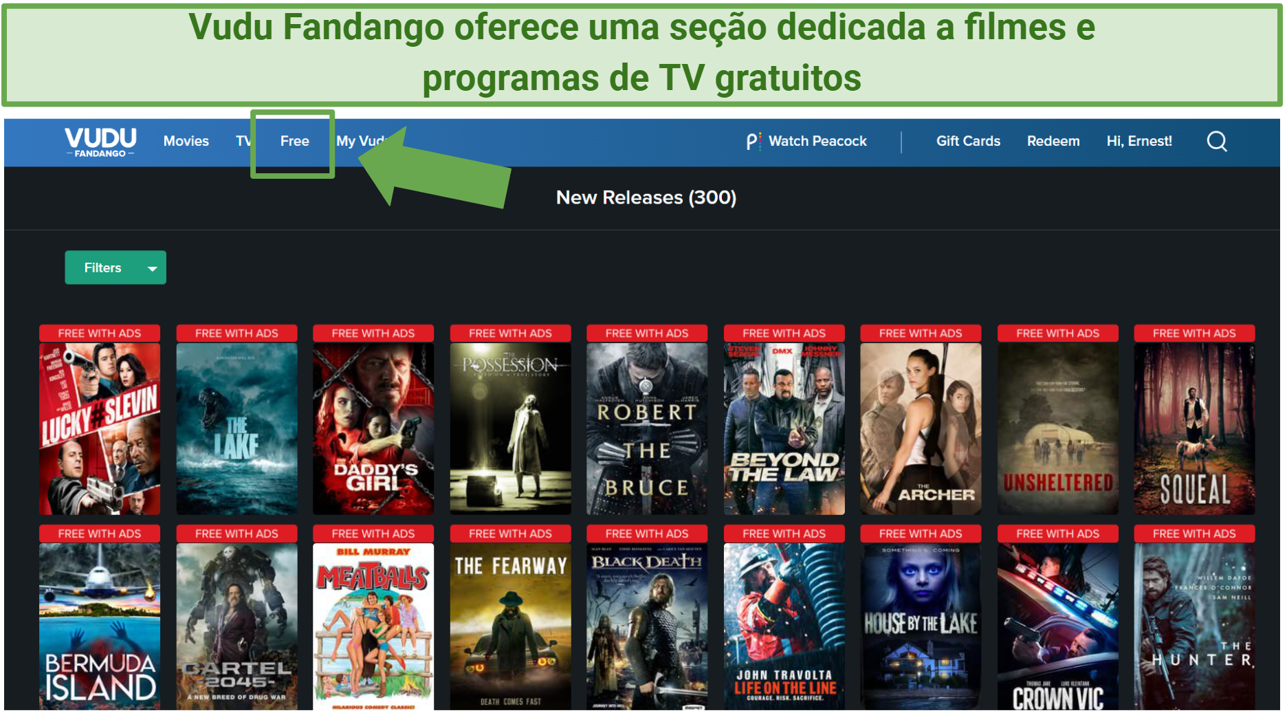 Screenshot of Vudu Fandango user-interface