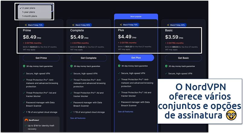 Screenshot of the NordVPN plans and prices