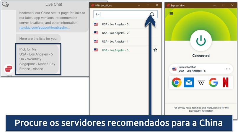 Screenshot of ExpressVPN's Windows interface and recommended servers for China