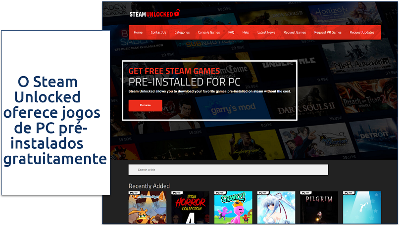 A screenshot showing SteamUnlocked home page
