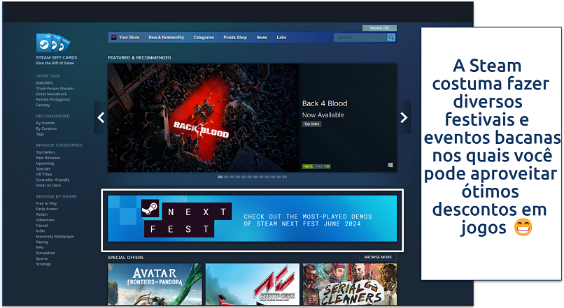 A screenshot showing Steam's home page