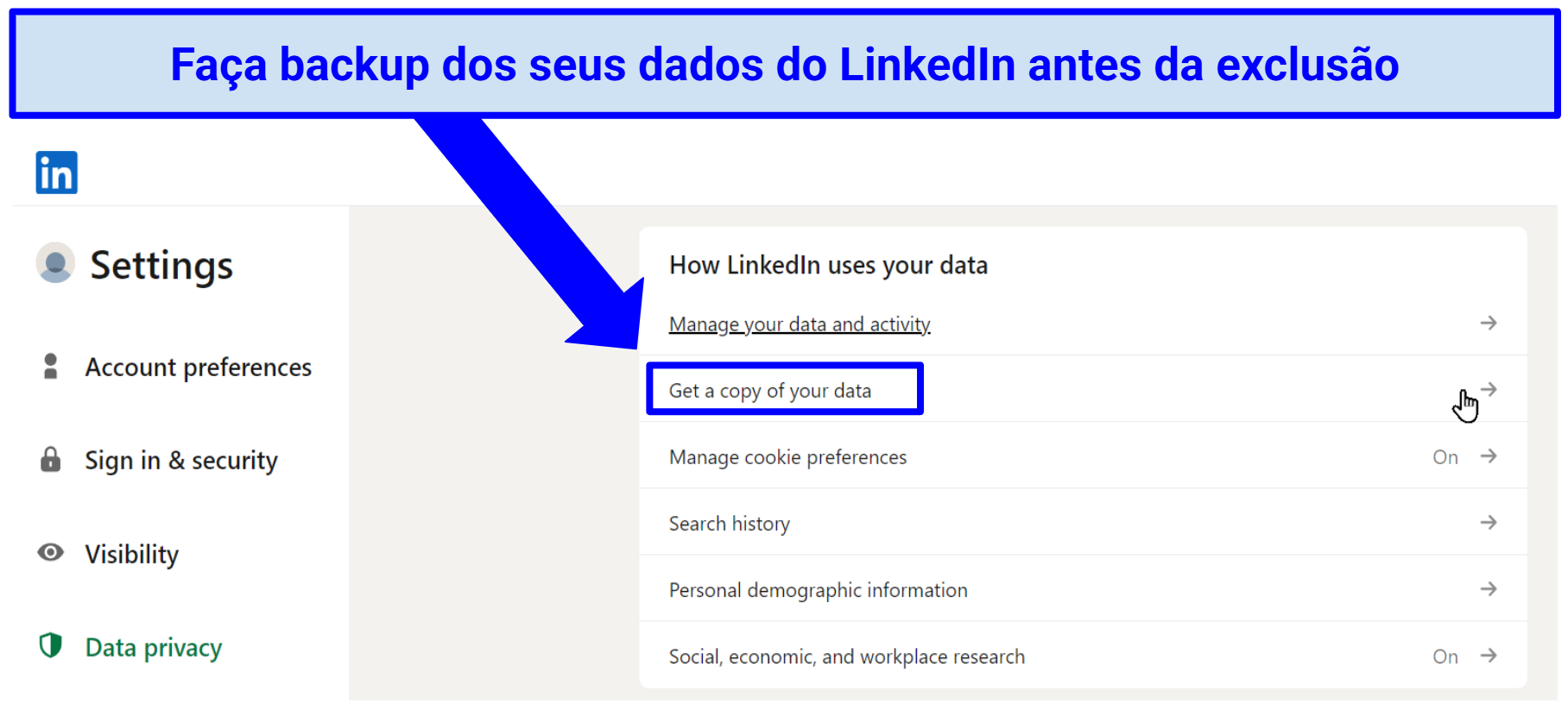 Picture of LinkedIn data management option