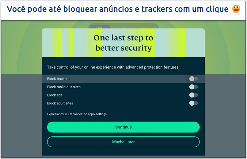 Screenshot showing ExpressVPN's advanced protection features on its Firestick app