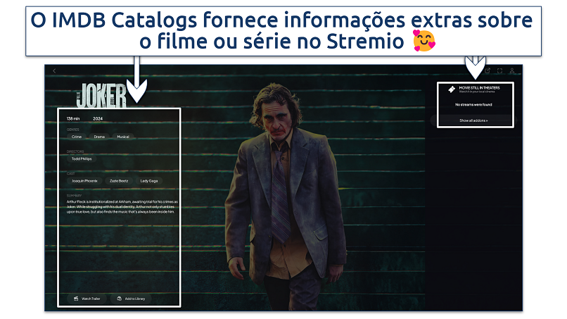 A screenshot showing IMDB adding movie information to Stremio's user interface