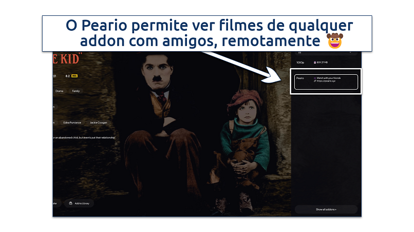 A screenshot showing the Peario streaming link appearing in the Archive.org Movie addon