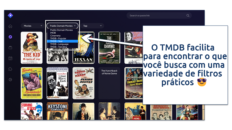 A screenshot showing TMDB addon filters in Stremio