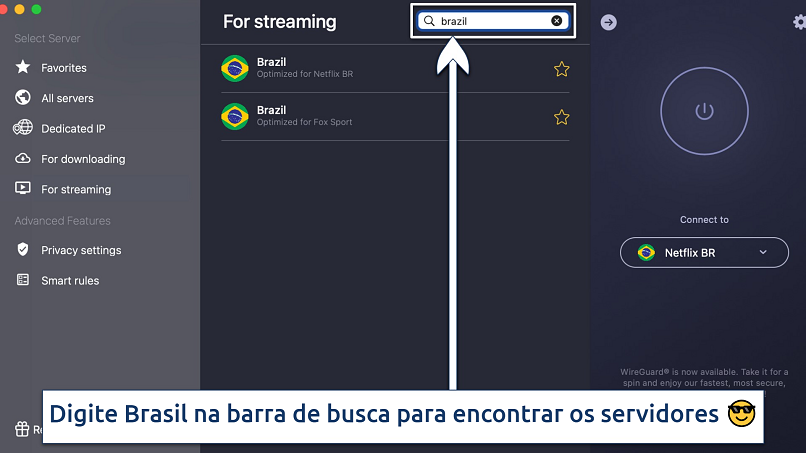 Screenshot showing the Brazilian servers on the CyberGhost app