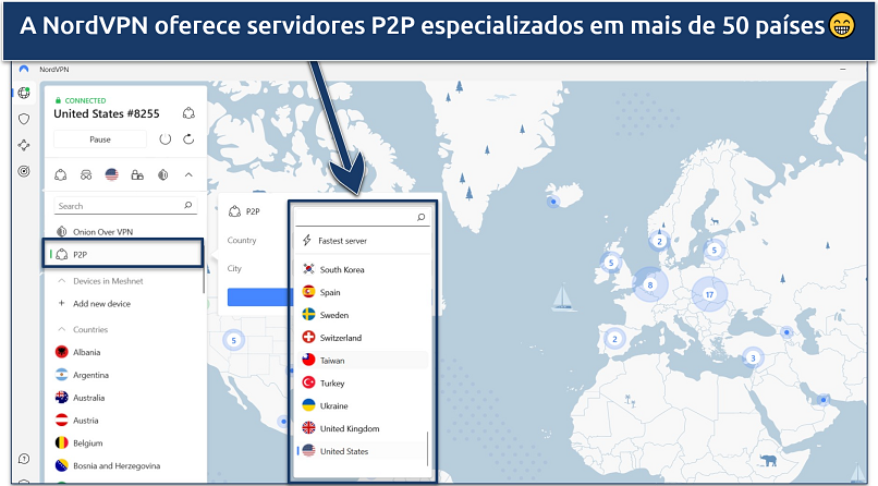 Screenshot of NordVPN's Windows app highlighting the specialty servers