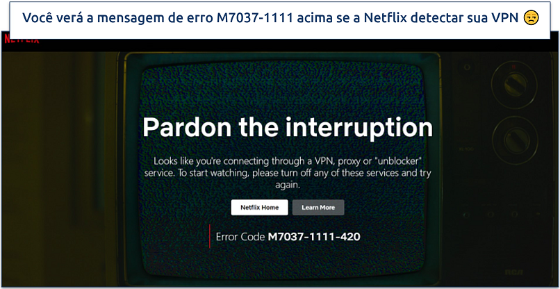 Captura de tela mostrando o código de erro de proxy da Netflix M7037-1111-420