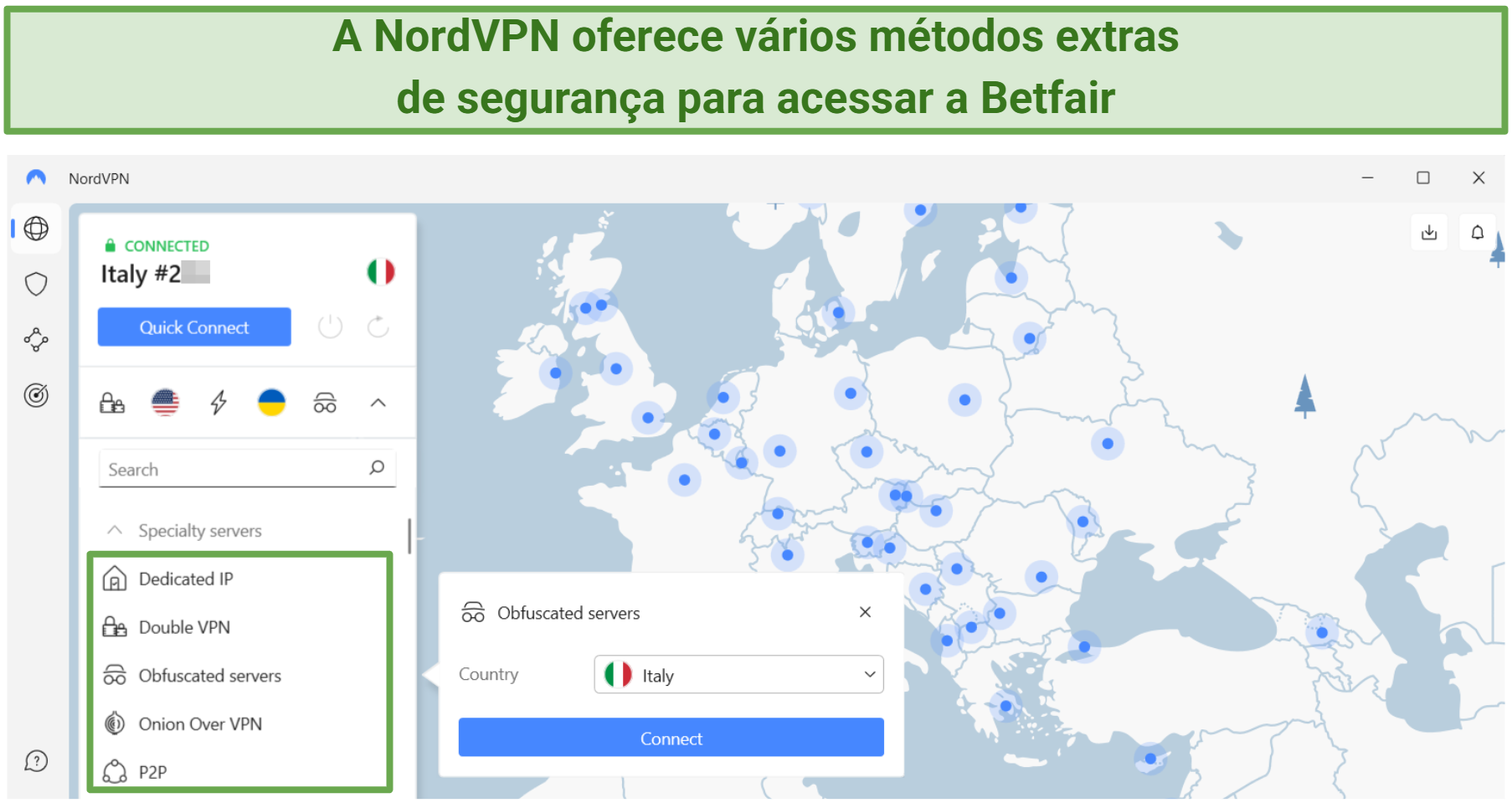 Screenshot of NordVPN's specialized servers