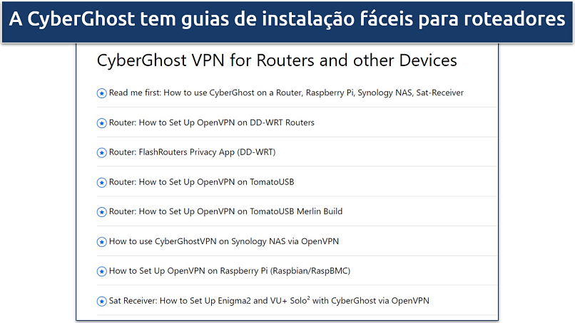 Screenshot of CyberGhost's router installation guide page