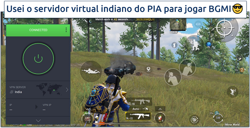 Screenshot of BGMI gameplay with PIA connected