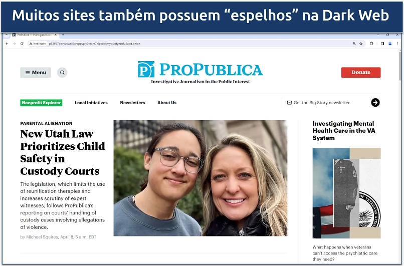 A screenshot of ProPublica's dark web site