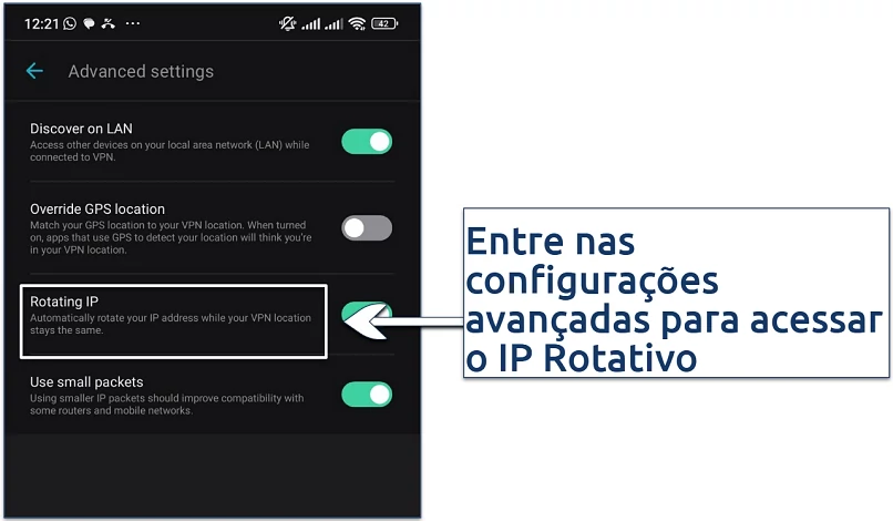 Screenshot showing the advanced settings on Surfshark's Android app