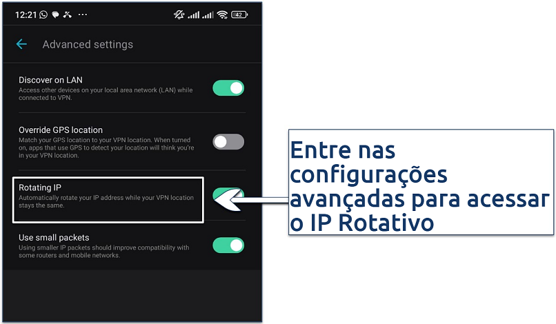 Screenshot showing the advanced settings on Surfshark's Android app