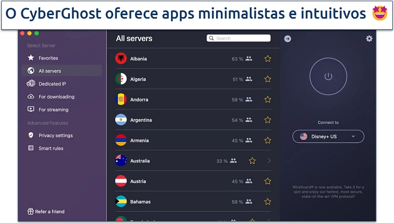 Screenshot of CyberGhost's Mac app