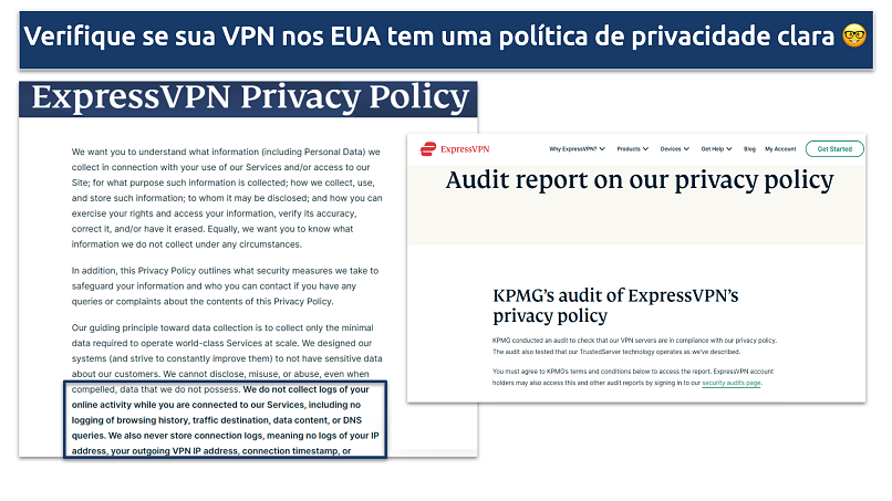 Screenshot of the ExpressVPN privacy policy