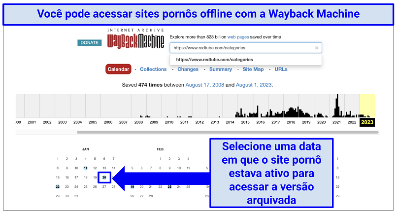 Uma captura de tela mostrando que você pode usar a Máquina do Tempo para desbloquear sites pornôs