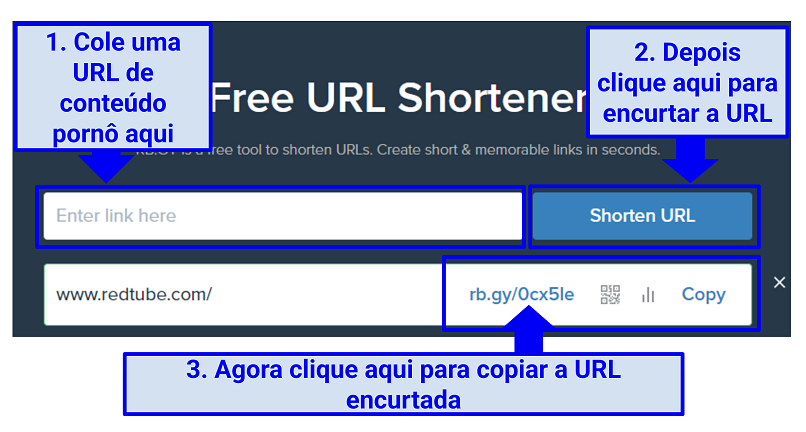 Uma captura de tela mostrando como você pode encurtar um link para o seu site pornô com apenas alguns cliques
