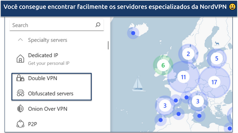 Screenshot of NordVPN dashboard showing Double VPN and Obfuscated server