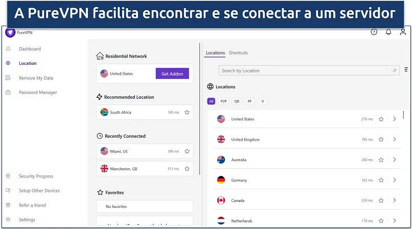 Screenshot of PureVPN clutter-free Windows dashboard