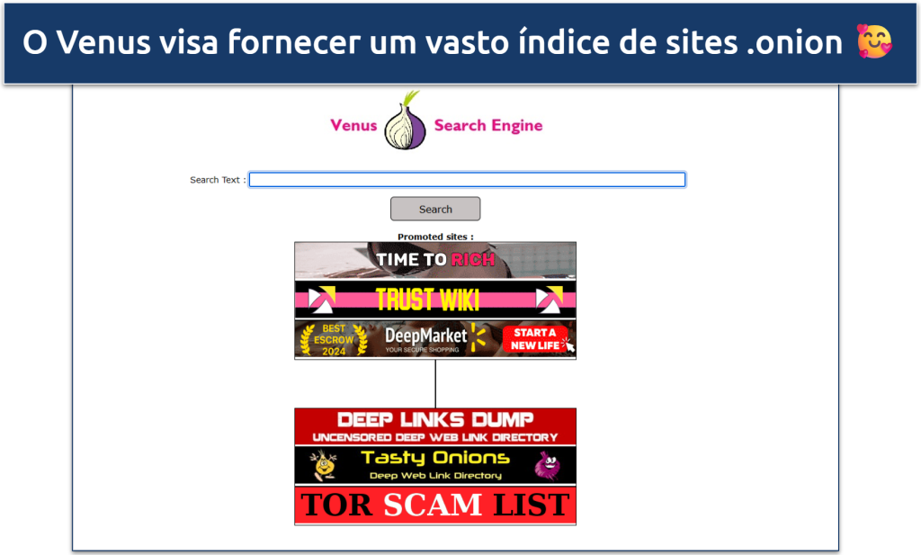 Captura de tela do buscador Venus