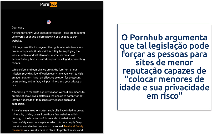 Screenshot of Pornhub being blocked in texas