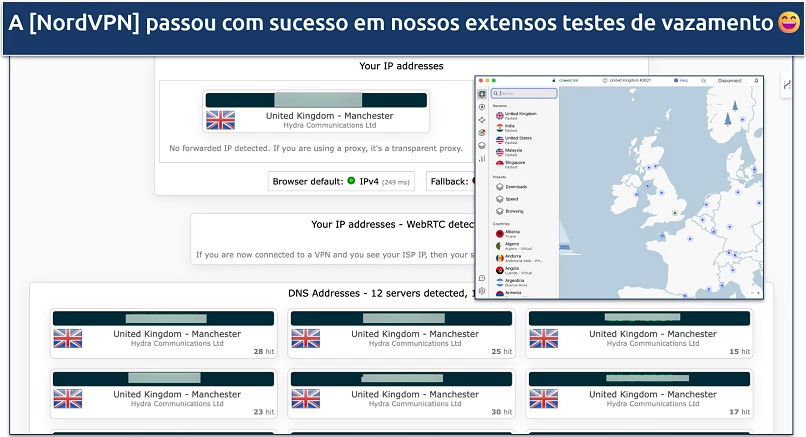 Screenshot of NordVPN's leak protection test
