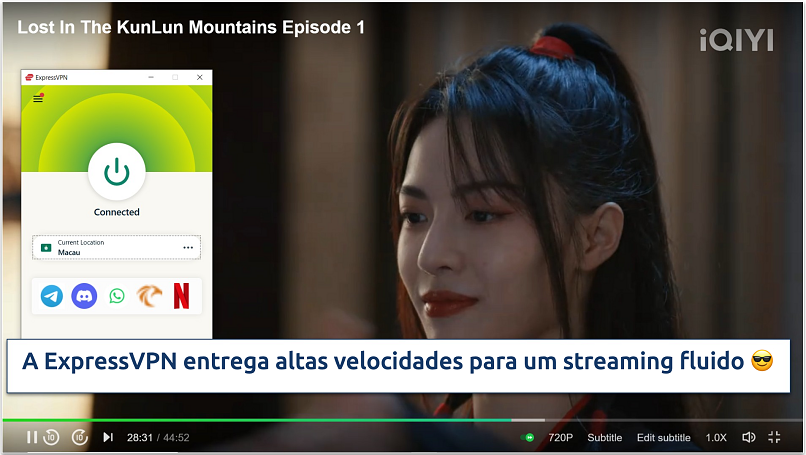 Screenshot of Lost in the KunLun Mountains streaming on iQIYI while connected to ExpressVPN’s Macau server