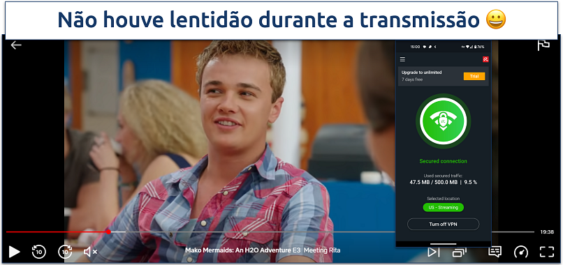 Uma captura de tela assistindo Seinfeld na Netflix dos EUA enquanto conectado a um servidor da Avira Phantom VPN dos EUA