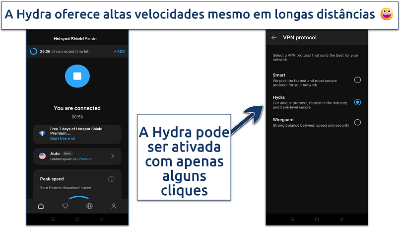 Screenshot showing how to enable Hotspot Shield's Hydra protocol