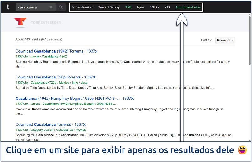 Screenshot of the Torrends search results page