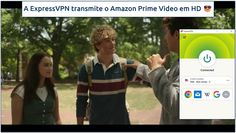 Screenshot of Prime Video streaming with ExpressVPN connected