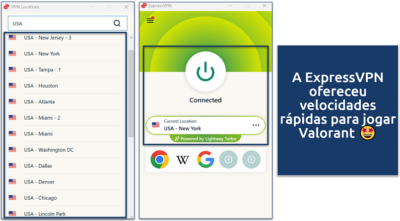 Screenshot of ExpressVPN's servers