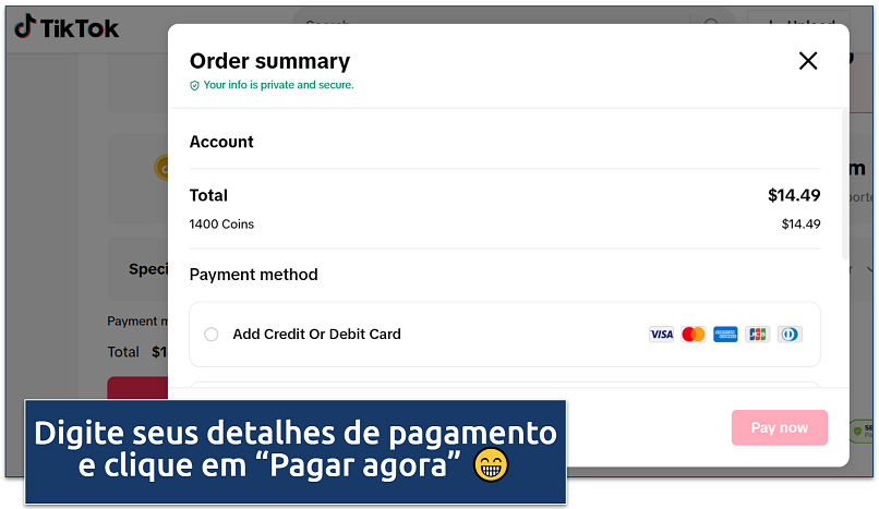 Screenshot of TikTok order summary showing purchase together with payment options