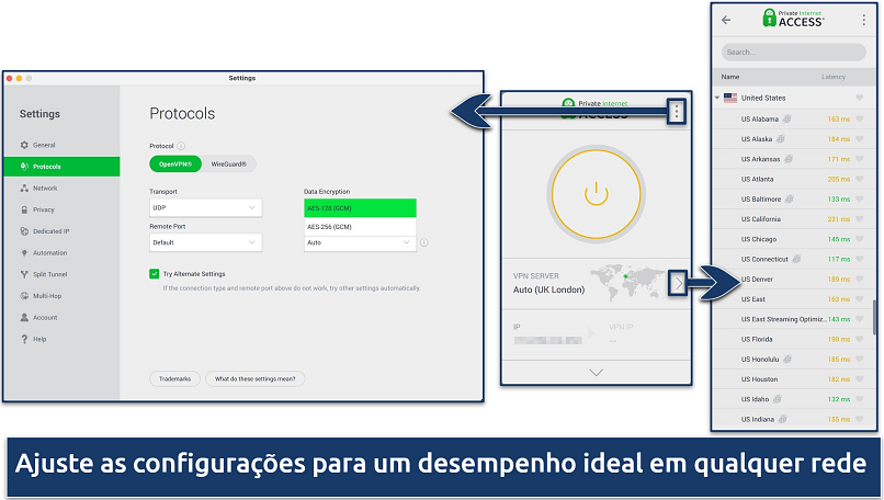 Screenshot showing the PIA desktop app
